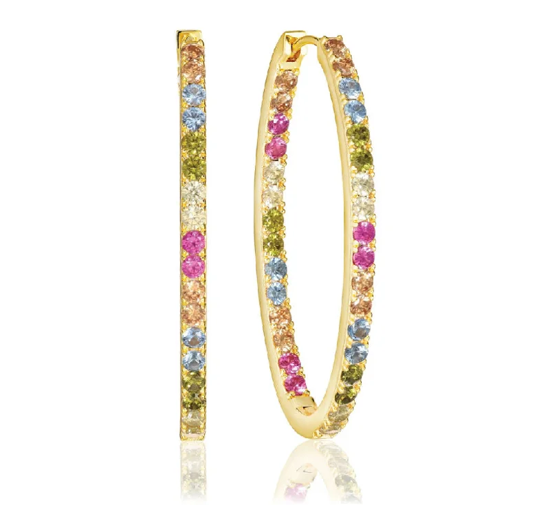 Ellisse Medio 18K Gold Plated Hoops w. Colored Zirconias