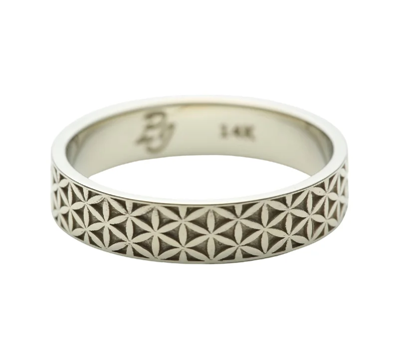 Flower of Life Wedding Ring in 14k White Gold - Size 5.75