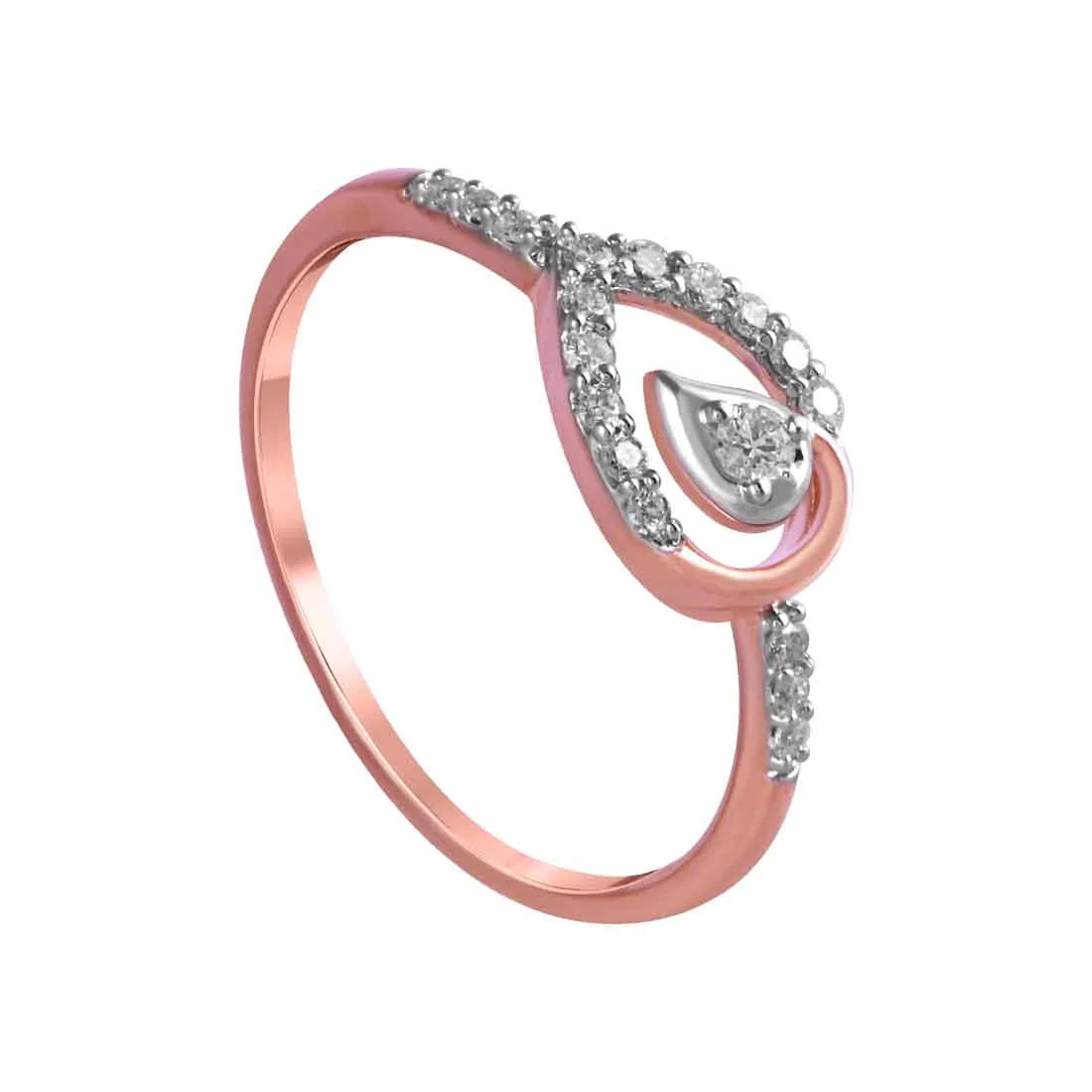 14K Teardrop-shaped Rose Gold Ring With A Diamond-studded Centre