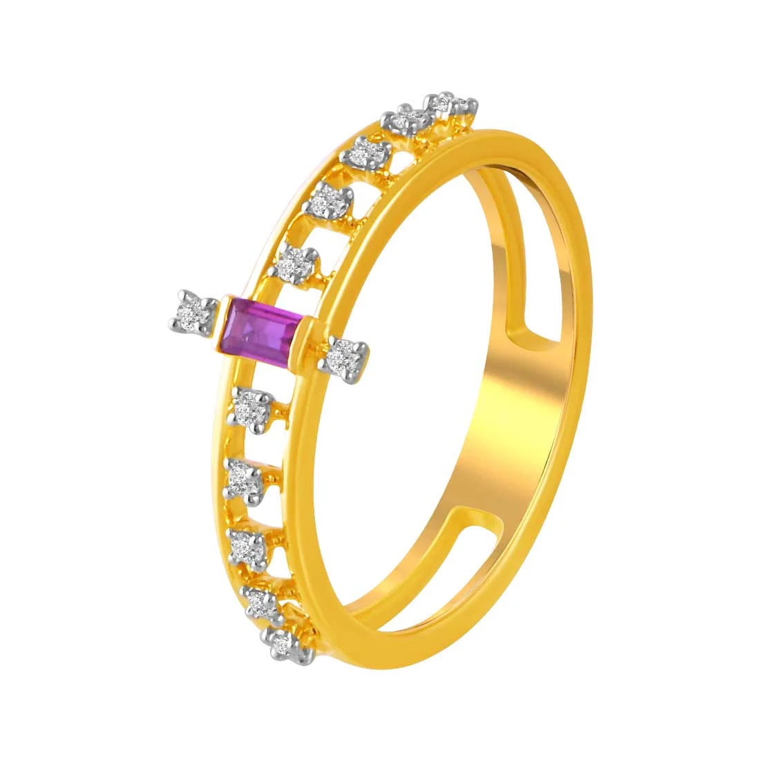 14K Gold Ring With Diamond Accents And Pink Rectangular Stone In The Centre