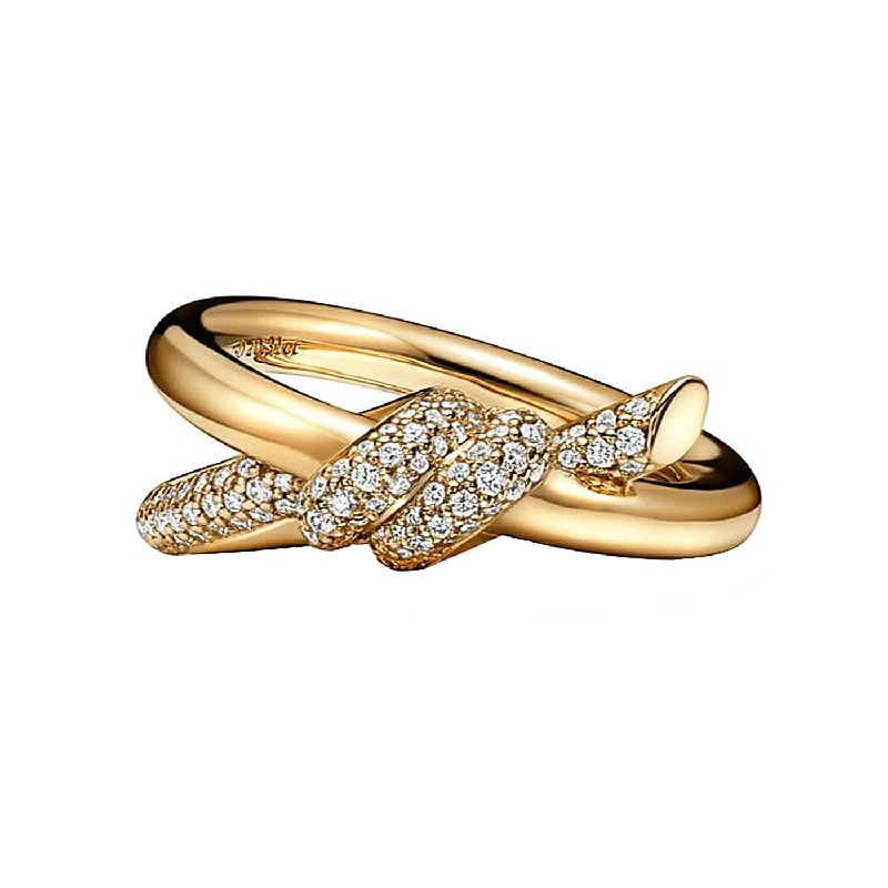 Tiffany & Co Knot Double Row Ring in Yellow Gold with 0.31ct Diamonds