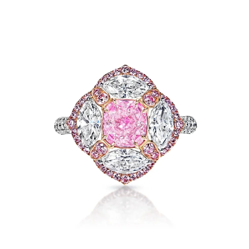 Virginia 3 Carat Very Light Pink Cushion Cut Diamond Engagement Ring in White Gold & Rose Gold By Mike Nekta. GIA Certified.