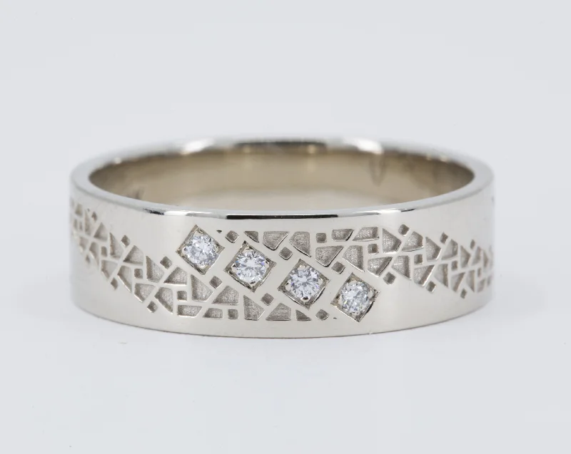 Men's Geometric Squares Wedding Ring with Diamonds