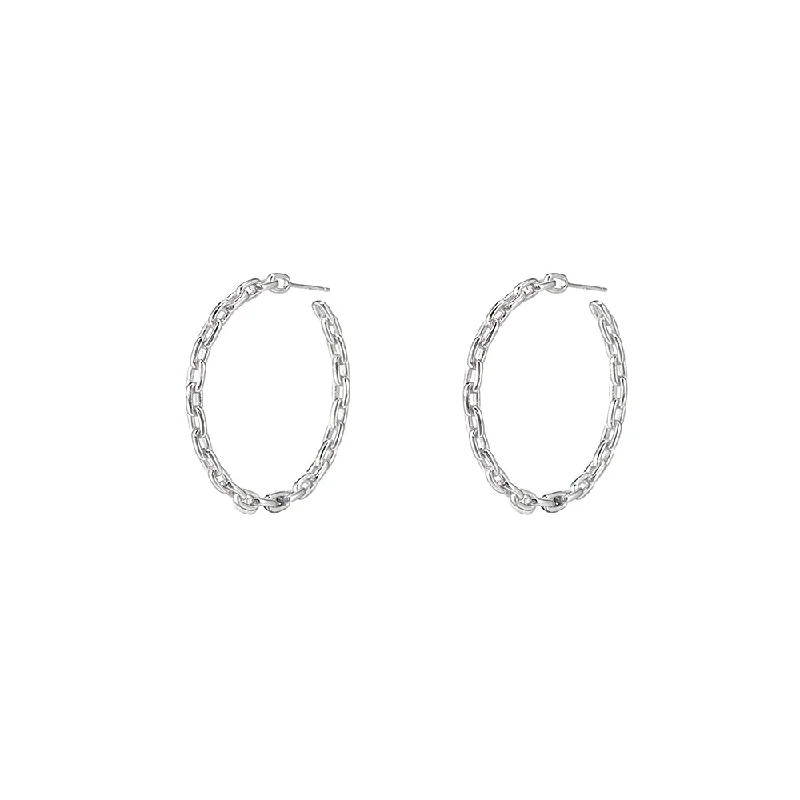 Sterling Silver Large Chain Hoop Earrings