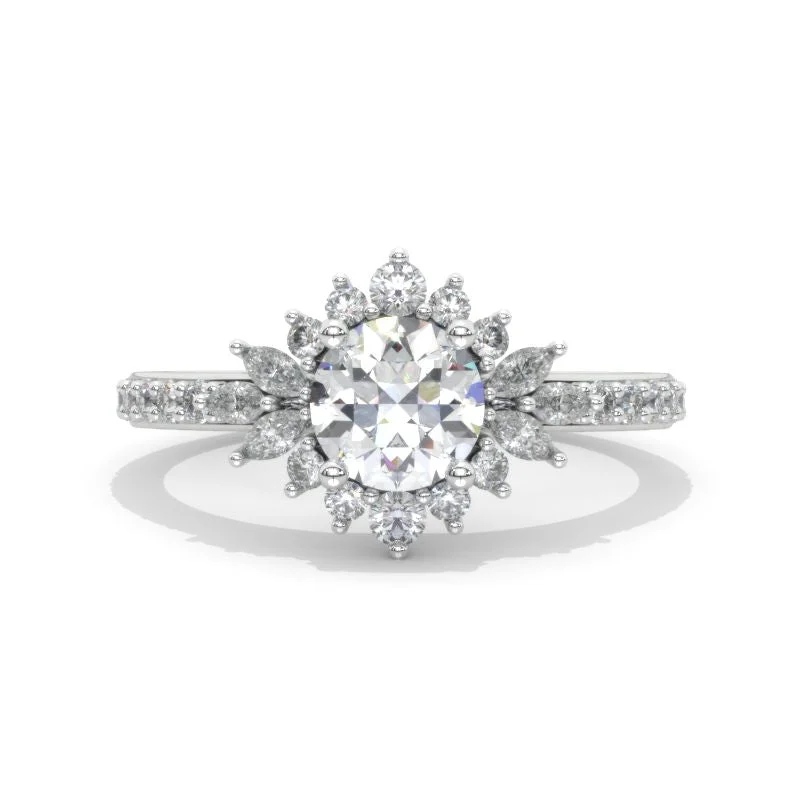 14K White Gold 1 Carat Moissanite Halo Engagement Ring