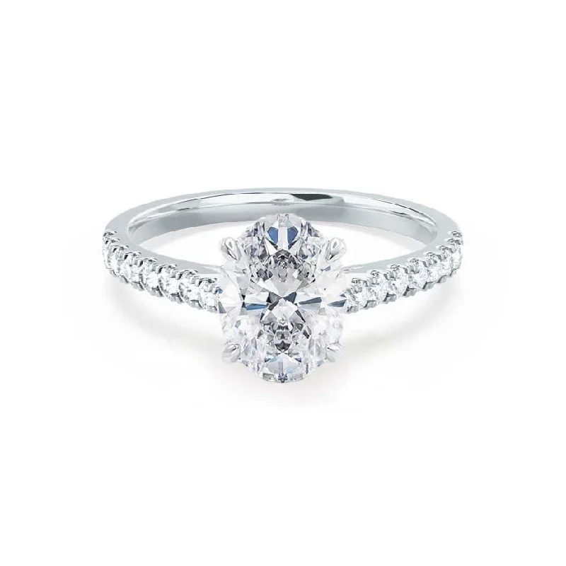 VIOLA - Oval Moissanite & Diamond 18k White Gold Shoulder Set Ring