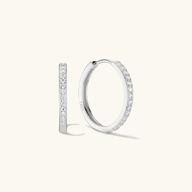 Medium Pave Hoops Silver