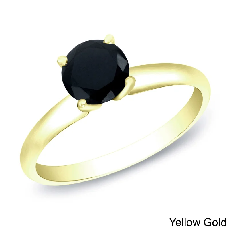 14k Gold 3/4ct TDW Round Black Diamond Solitaire Engagement Ring by Auriya