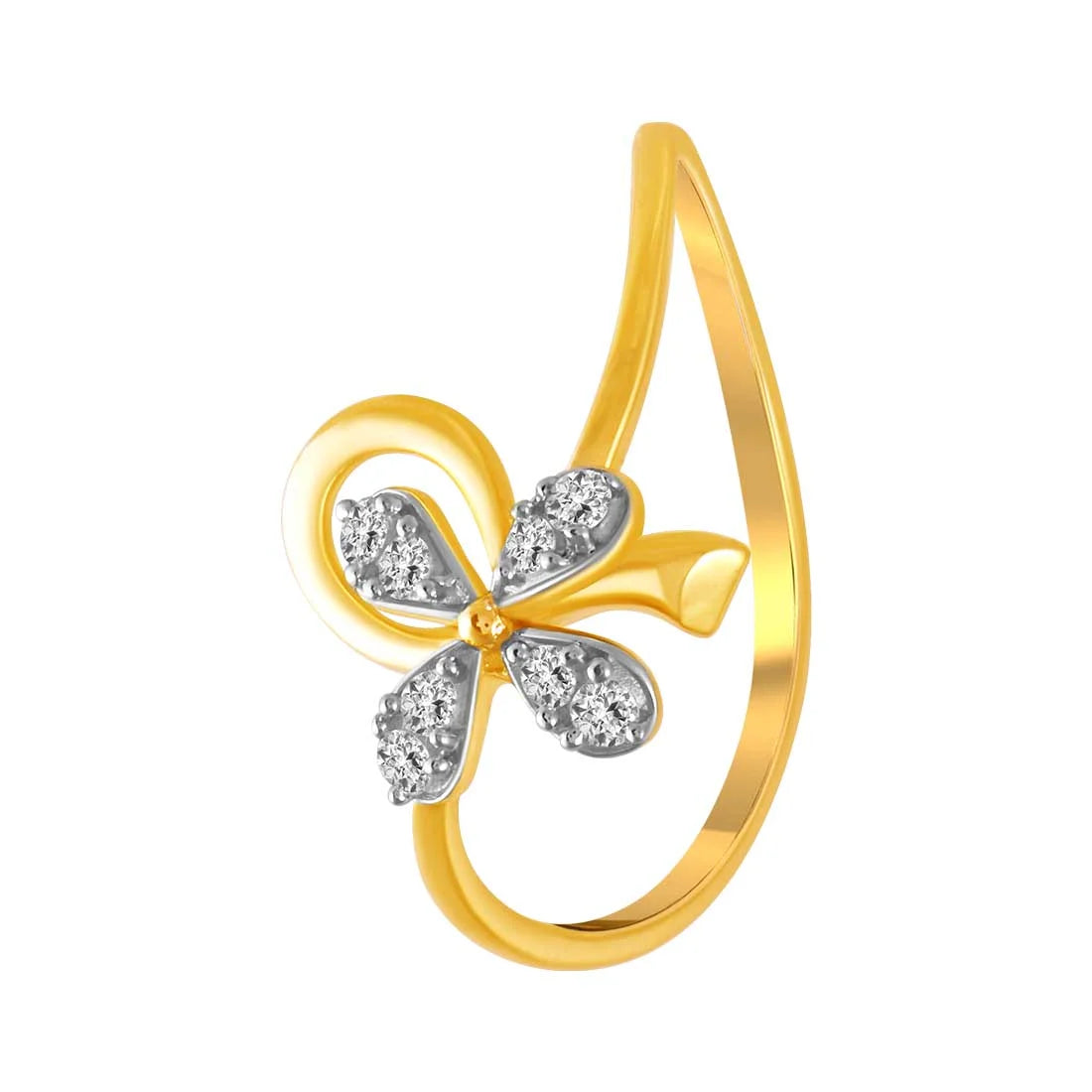 14K Gold Ring With Diamond Studded Floral Motif In The Centre