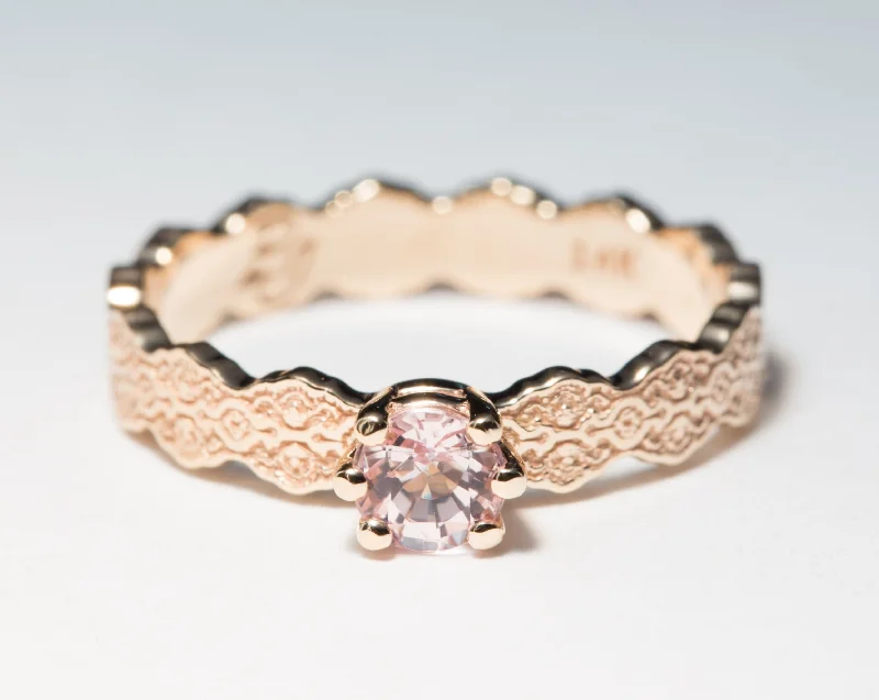 14K Rose Gold Lace Engagement Ring with a Pink Morganite - Size 5.5