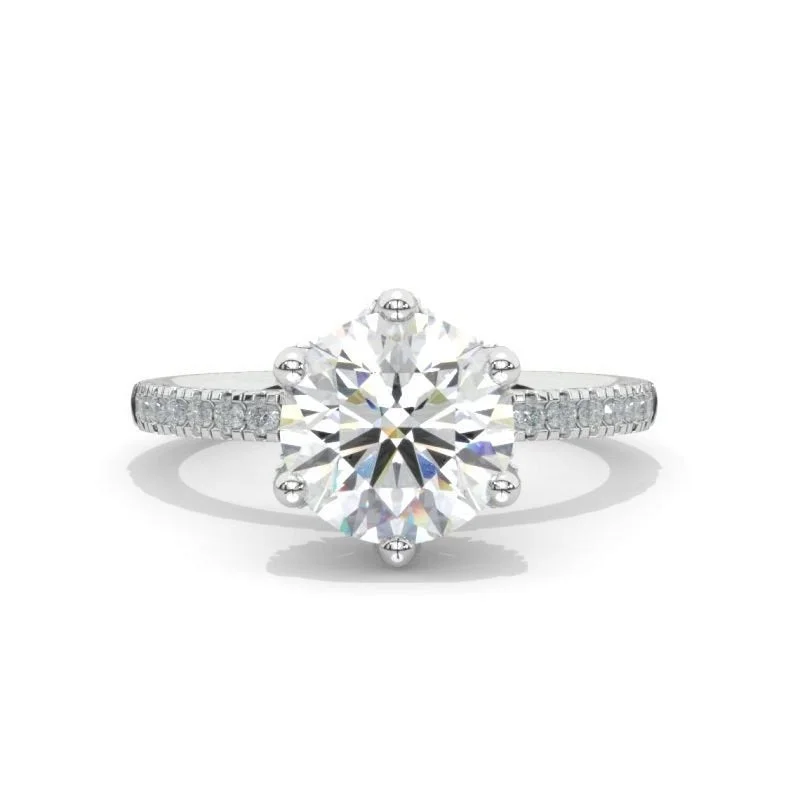 2CT Brilliant cut Moissanite Six Prongs Engagement Ring. Moissanite Hidden Halo Engagement Ring. Luxury Six Accented Prongs Ring