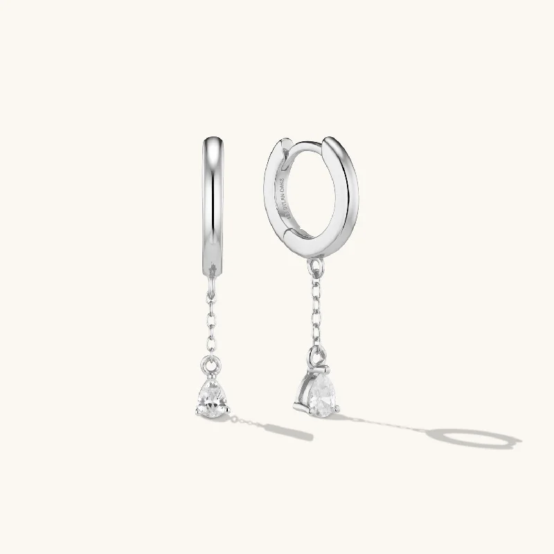 Midi Crystal Drop Hoop Earrings Silver