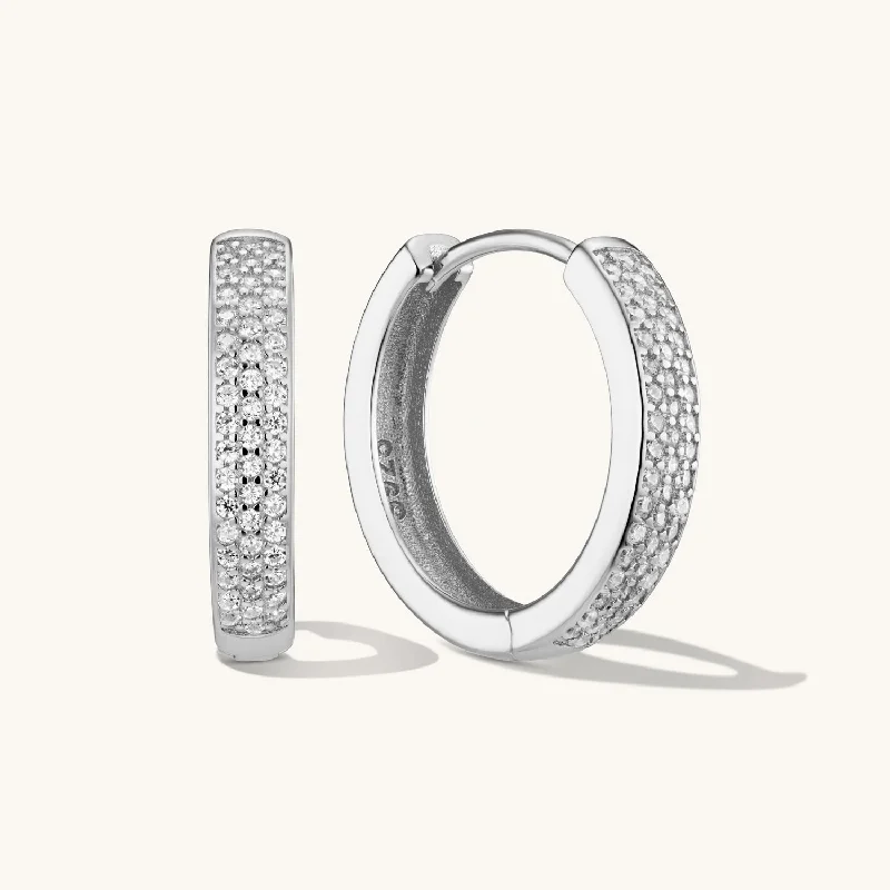 Medium Bold Pave Hoops in Silver