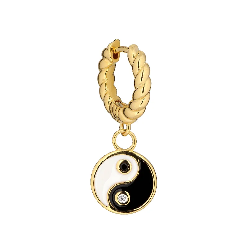 Yin Yang 18K Gold Plated Huggie w. White Zirconia