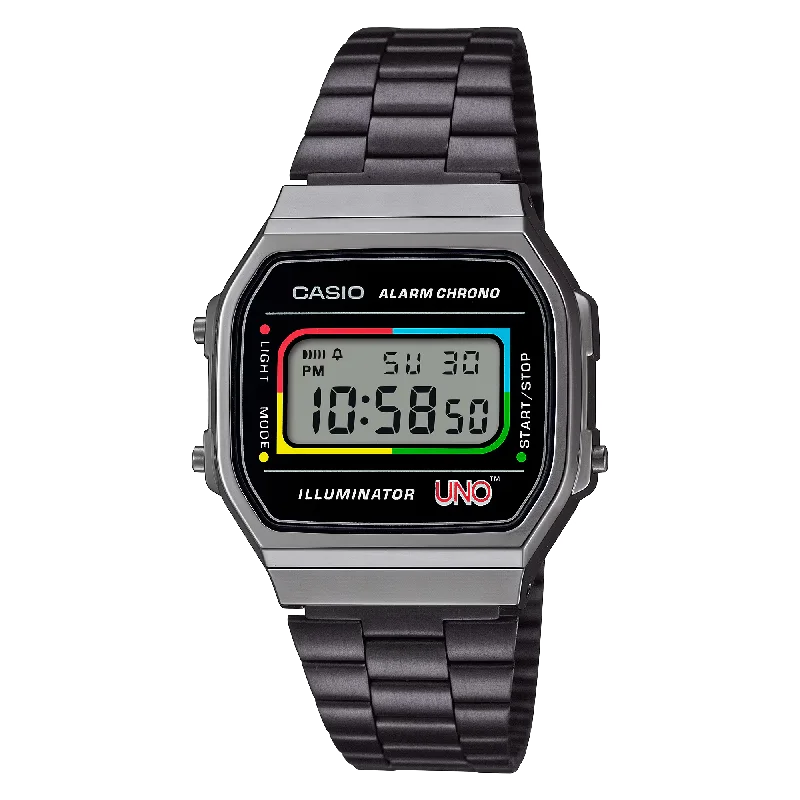 Casio A168WEUC-1A Vintage UNO Collaboration Model Black