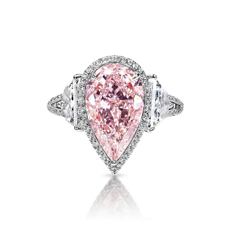 Ximena 5 Carat Light Pink VS2 Pear Shape Diamond Engagement Ring in 18k White Gold GIA Certified By Mike Nekta