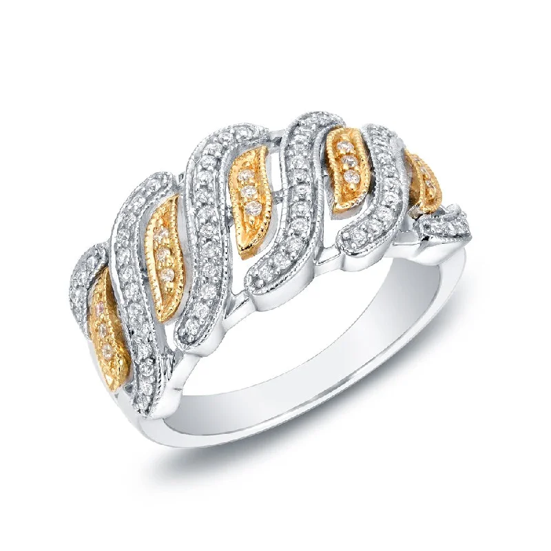 Auriya Vintage Inspired Wide Yellow and White Gold Diamond Wedding Band 1/3cttw 14k Gold