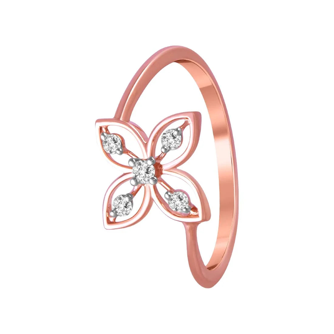 14K Rose Gold Ring With Four-petal Floral Design In The Centre