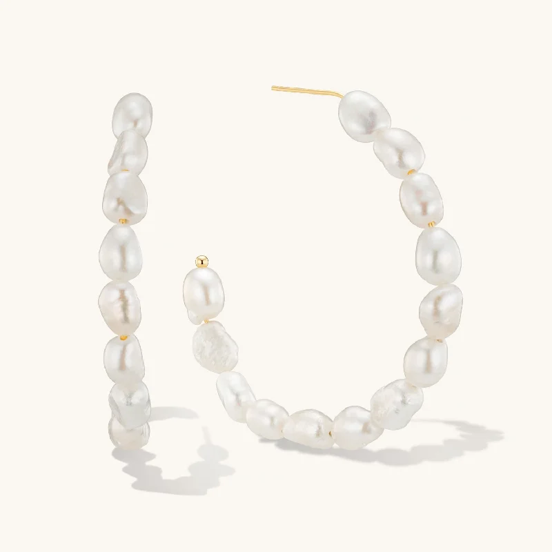 Statement Pearl Hoops in Gold