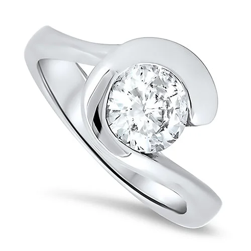 0.85ct Diamond Solitaire Handmade Ring in 14k White Gold