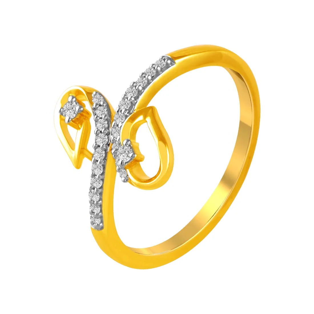 14K Diamond-studded Gold Ring With Leafy Designs In The Centre