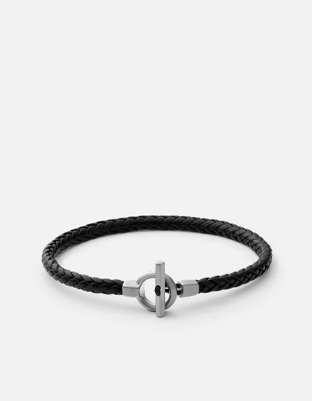 Atlas Leather Bracelet, Matte Sterling Silver