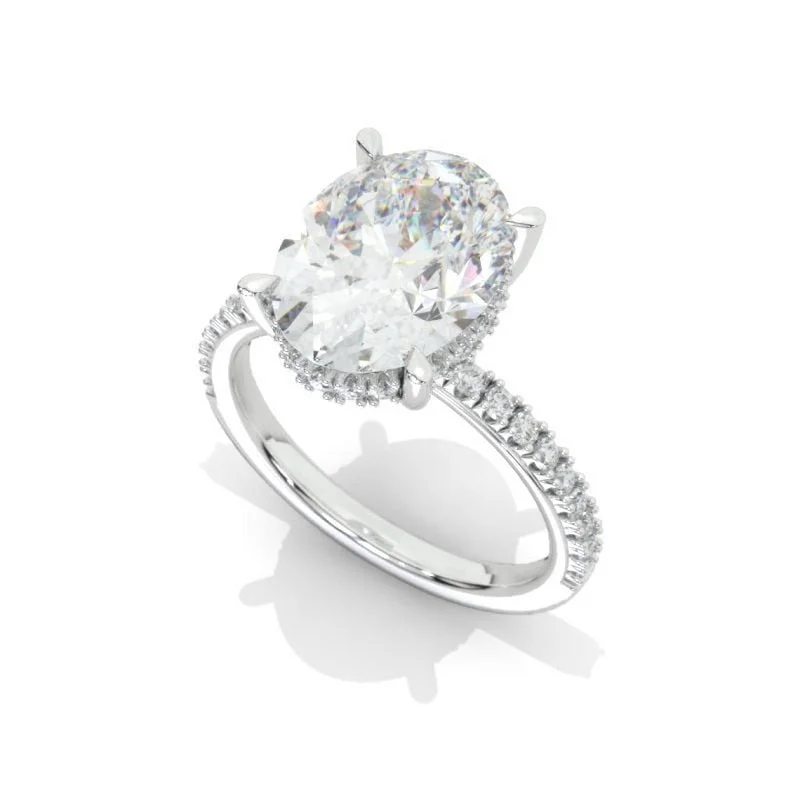 6Ct Oval Moissanite Engagement Ring, Oval Cut Shape Dainty Engagement Ring, Moissanite Hidden Halo Pave accents ring