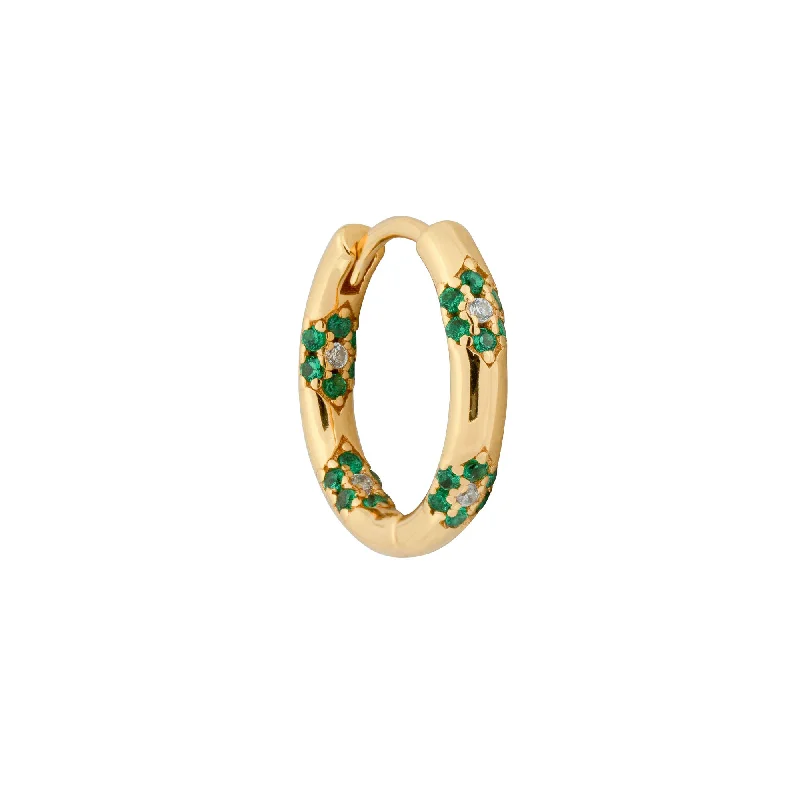 Fauna 18K Gold Plated Huggie w. White & Green Zirconia