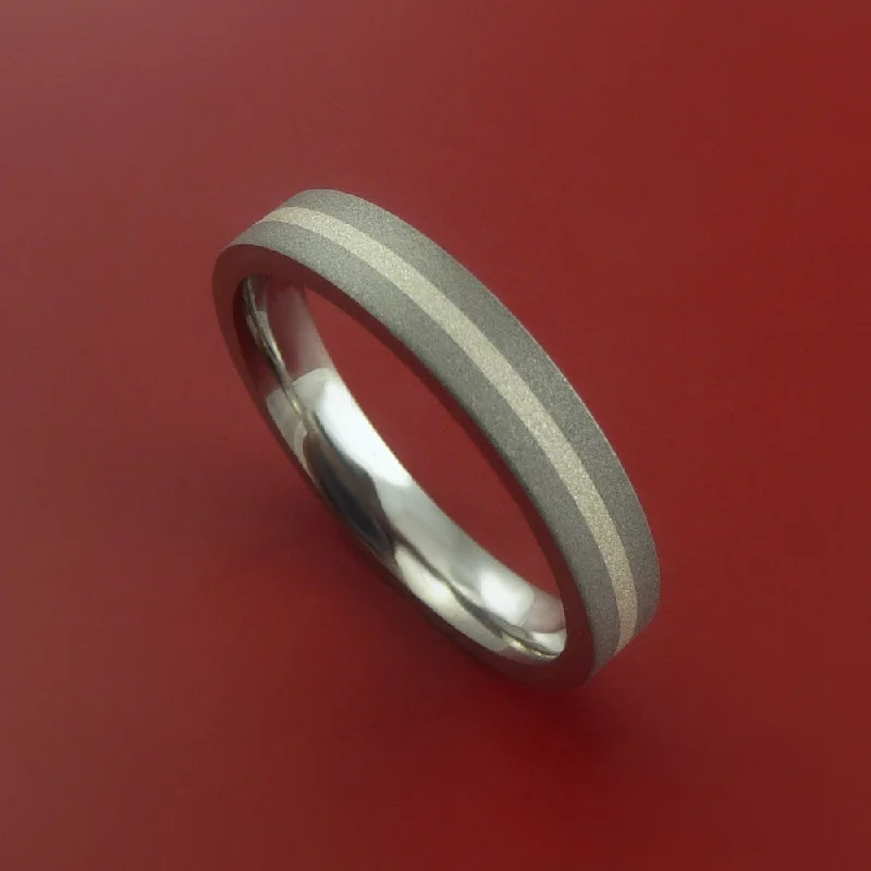 Titanium Ring with Palladium Silver Inlay Custom Made Band