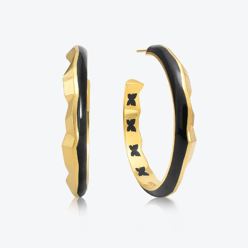 A. Iceberg 18K Gold Plated Hoops w. Jet Black Enamel