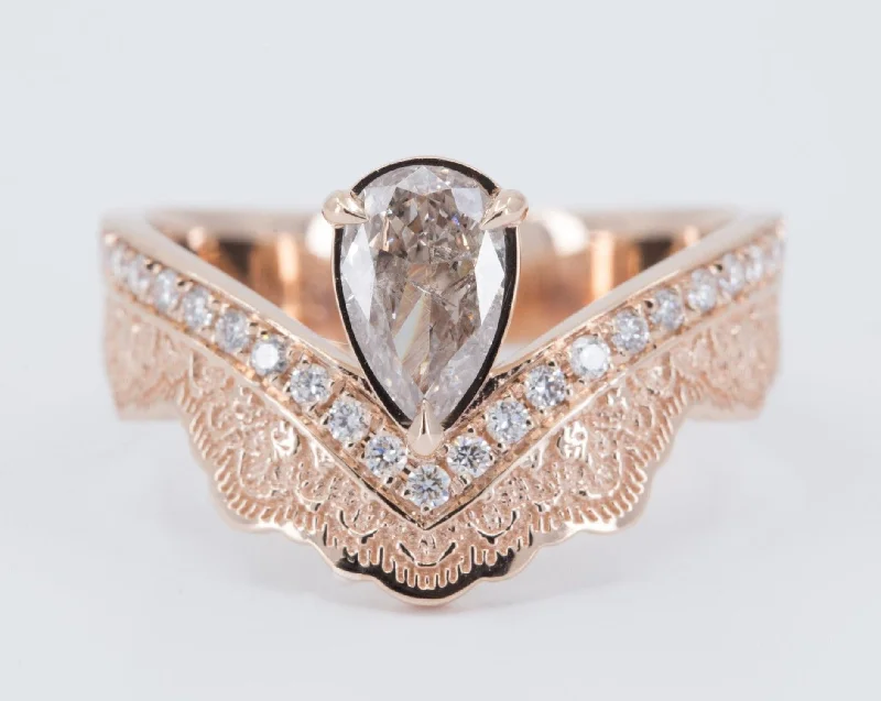 Curved Lace Engagement Ring with Half Eternity Diamonds - Setting Only