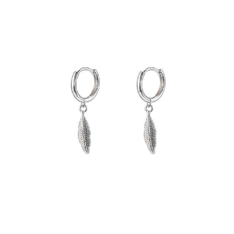 Sterling Silver Feather Huggie Earrings