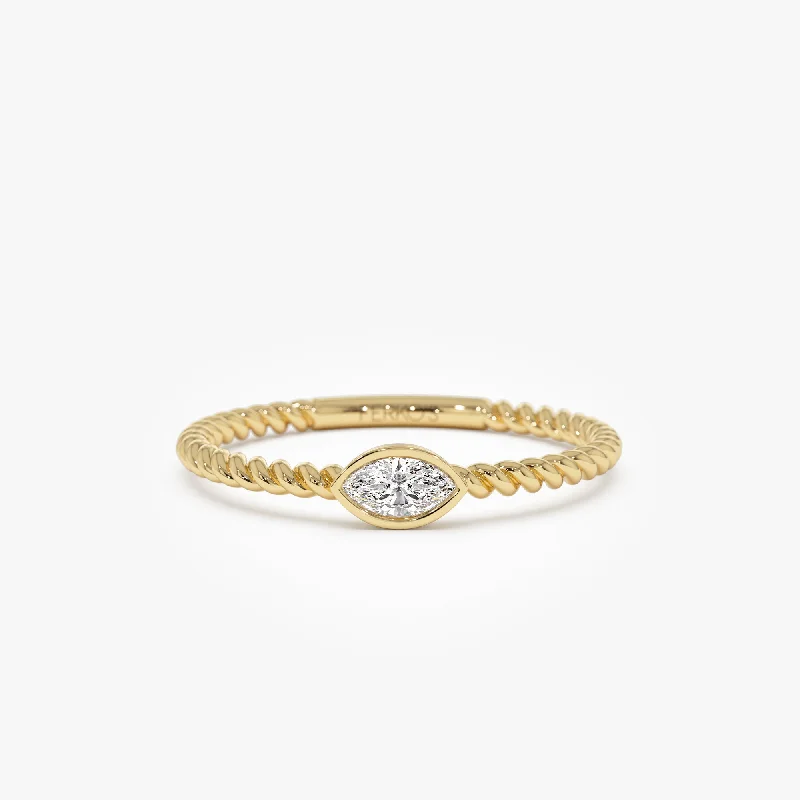 14kt Bezel Marquise Diamond Rope ring