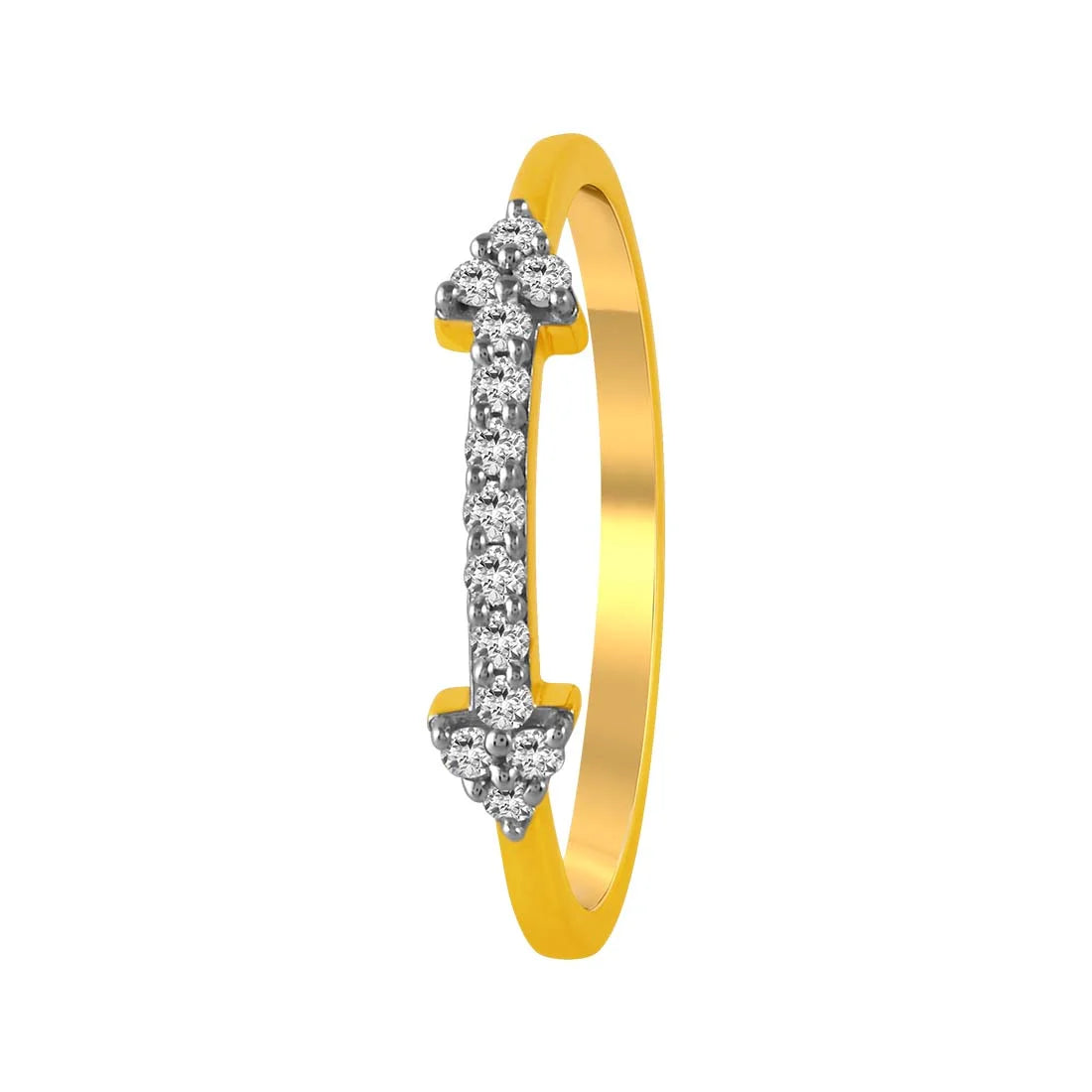 14K Gold Ring With Diamond-studded Double-edged Arrow Design