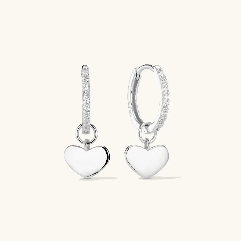 Amore Heart Hoop Earrings Silver