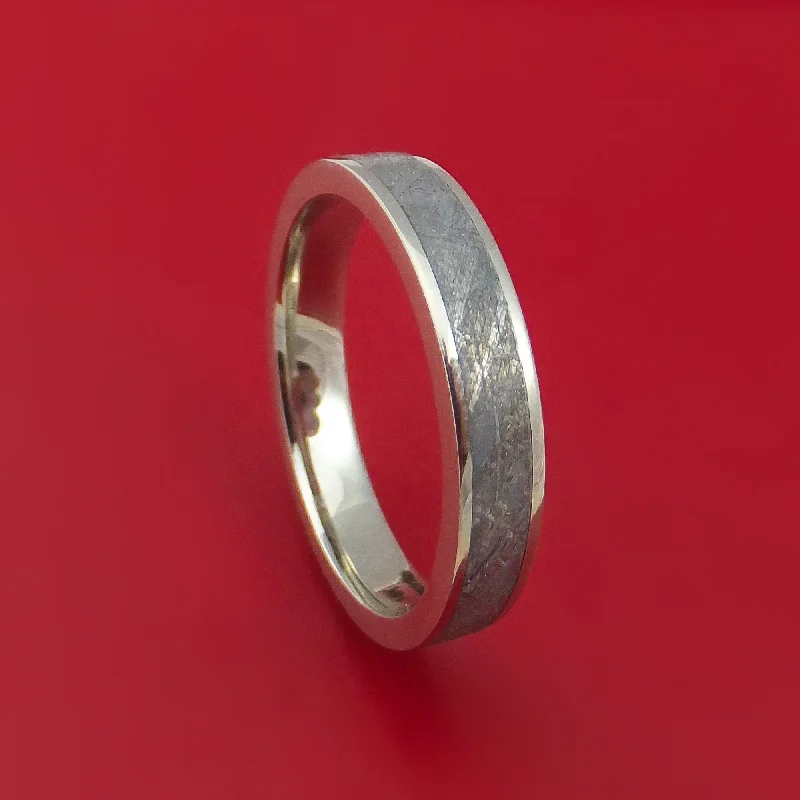 14k White Gold Ring with Gibeon Meteorite Inlay Custom Made Band