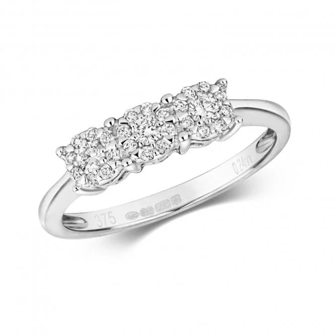 Diamond Jewellery 9k White Gold 3-Diamond Brilliant Range Ring RD115W