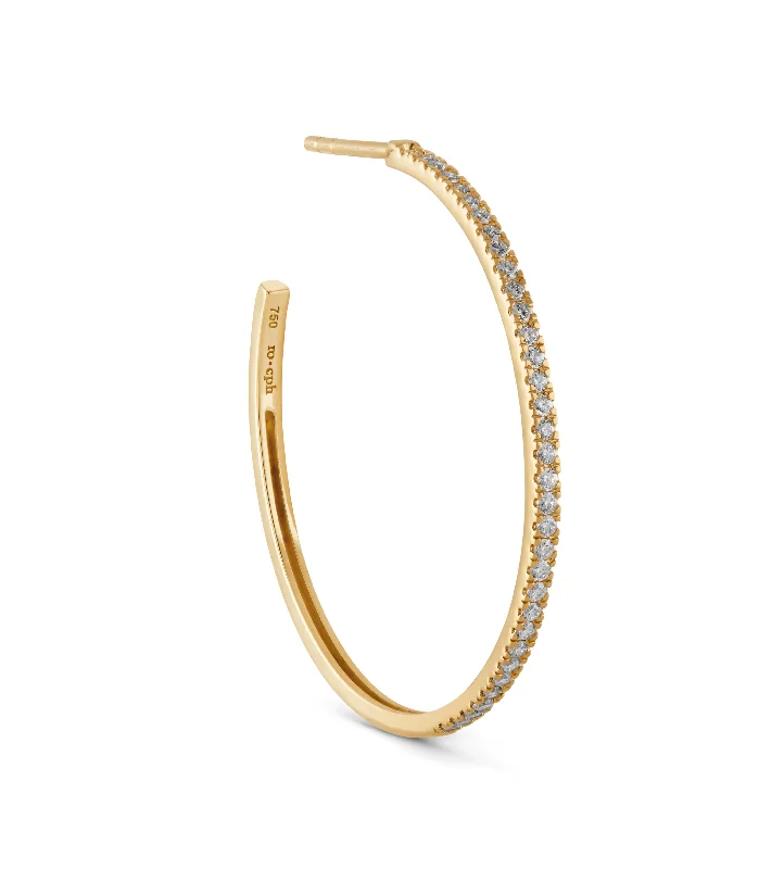 Rock Classic Large 18K Gold Hoop w. White Diamonds