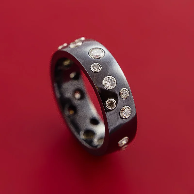 Black Zirconium Staggered Diamond Ring with 15 Brilliant Diamonds