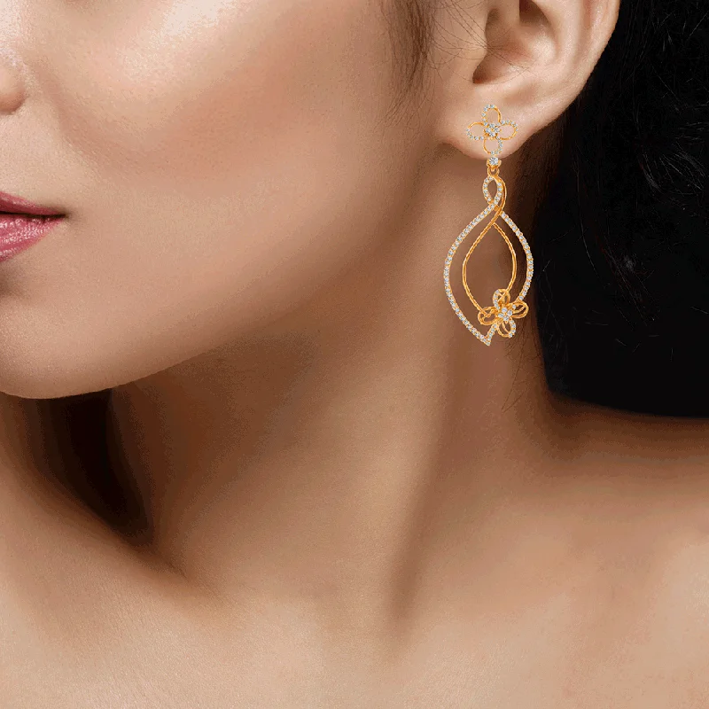 18KT (750) Yellow Gold And Solitaire Jhumki Earrings For Women