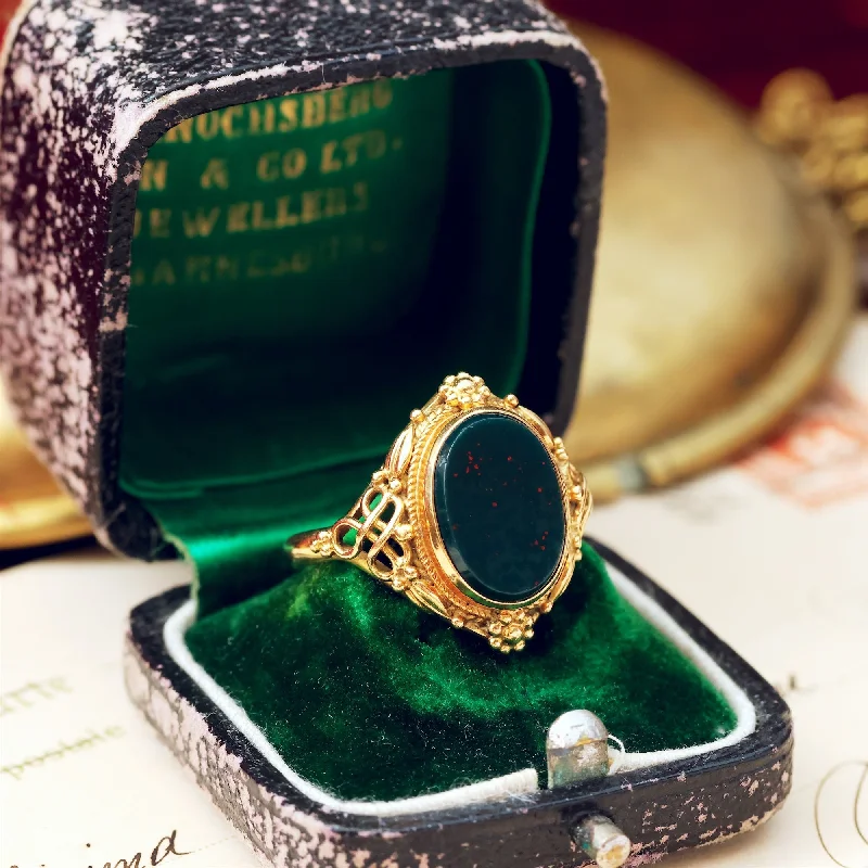 Antique Victorian Arts & Crafts Bloodstone Signet Ring