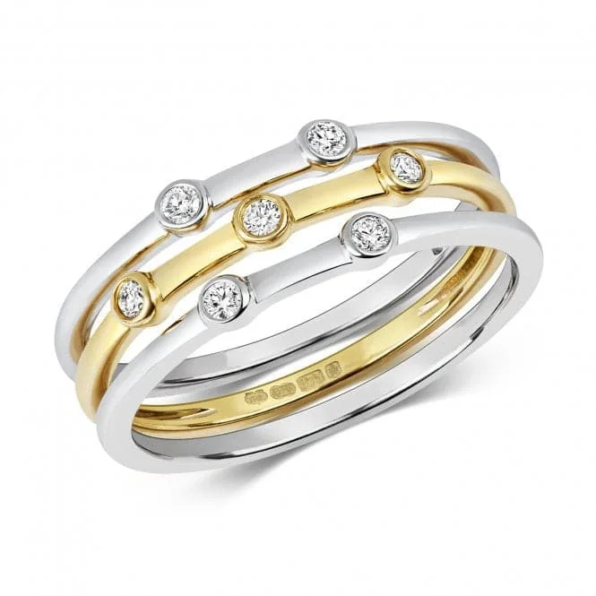 Diamond Jewellery 9ct 3-Ring Set Diamond Detail in White & Yellow Gold RD199