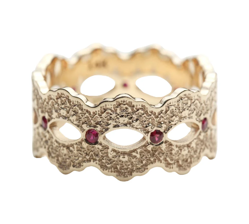 Celeste Lace Wedding Ring with Eternity Rubies - Size 8.25