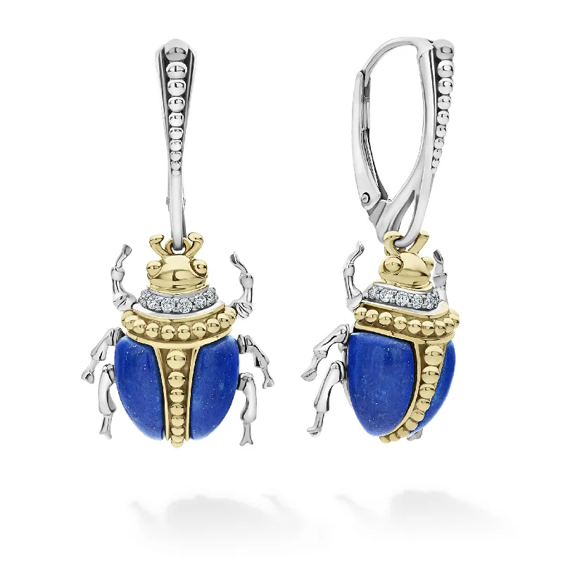 Rare Wonders Lapis Beetle Diamond Drop Earrings