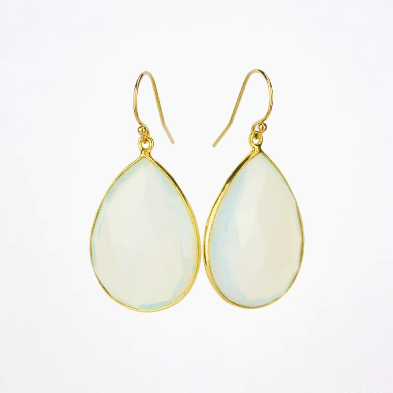 Faceted Opalite Teardrop Bezel Set Earrings, October Birthstone