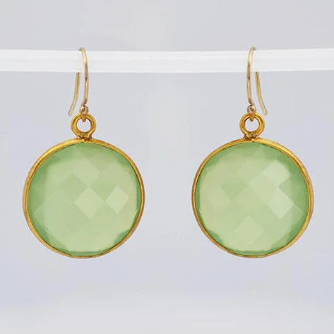 Green Chalcedony large round Vermeil Gold or Sterling Silver bezel set Earrings