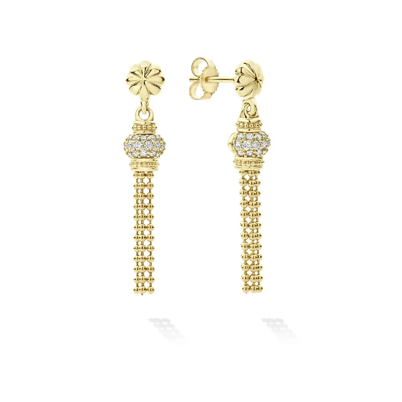 Caviar Gold 18K Gold Caviar Tassel Diamond Earrings