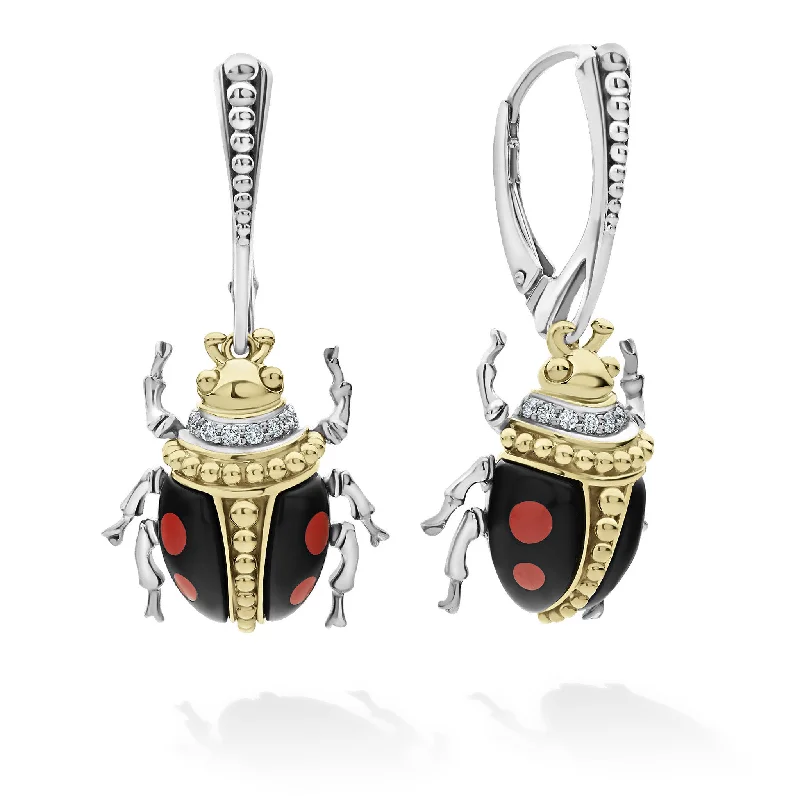 Rare Wonders Onyx Beetle Diamond Drop Earrings