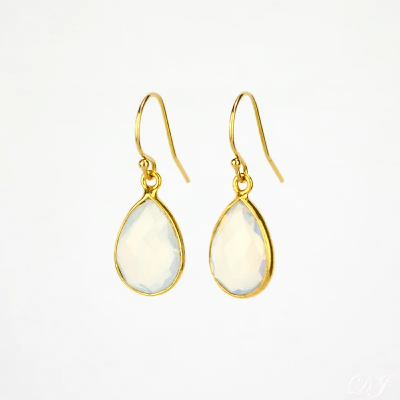 Opalite Small Teardrop Bezel Set Earrings, October Birthstone