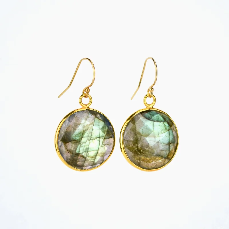 Labradorite large round Vermeil Gold or Sterling Silver bezel set Earrings